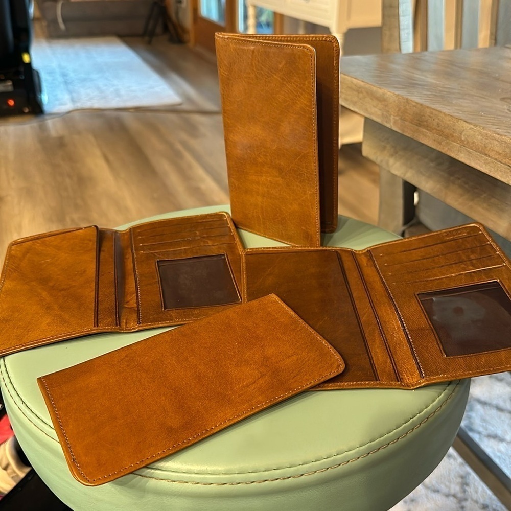 Brown leather long bifold wallet, card spaces, check space, price  is fo…